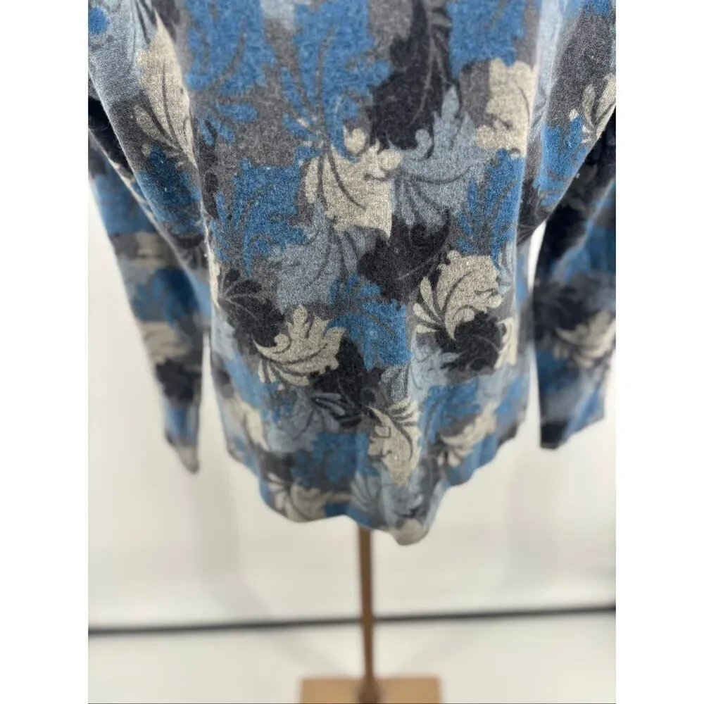 Tweeds Leaf Print V-Neck Sweater Wool Angora Rabbit Hair Size Medium